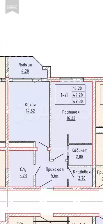 1-к. квартира, 49,3 м, 16/18 эт. - Фото 0