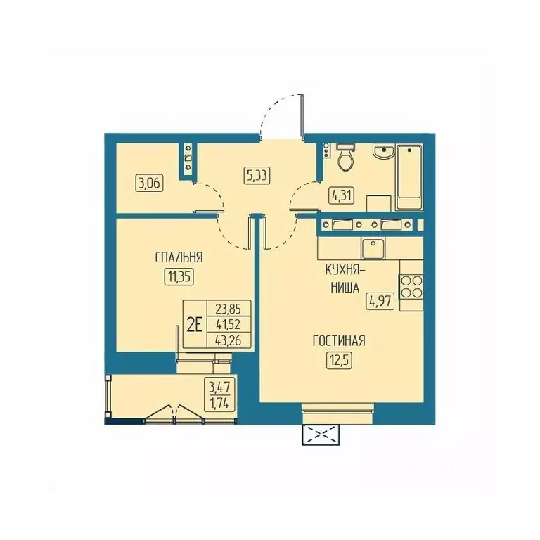 2-к кв. Красноярский край, Красноярск Свободный просп. (43.26 м) - Фото 1