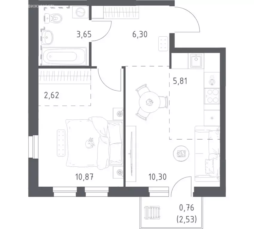 1-комнатная квартира: Уфа, жилой район Дёма, ЖК Новая Дёма, ЖК Урбан ... - Фото 1