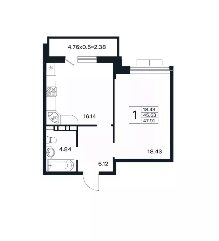 1-к кв. Краснодарский край, Краснодар ул. Шоссе Нефтяников, 26 (47.91 ... - Фото 0