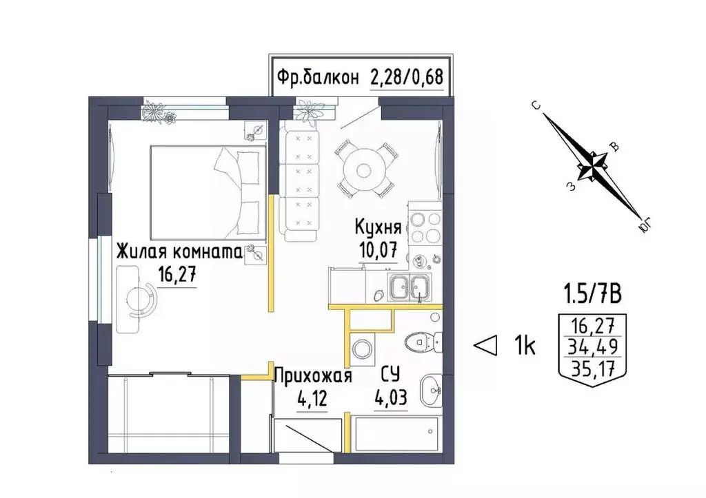 1-к кв. Свердловская область, Екатеринбург ул. Тюльпановая, 9 (35.17 ... - Фото 0