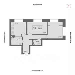 2-к кв. Новосибирская область, Новосибирск Аэропорт мкр,  (55.71 м) - Фото 0