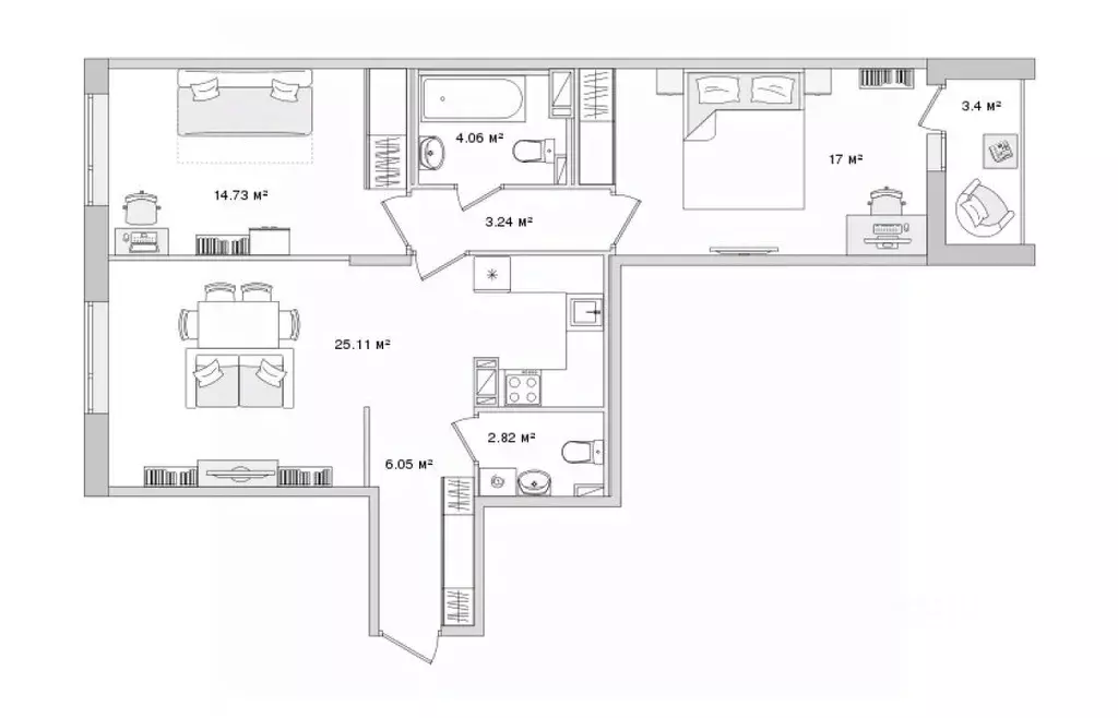 2-к кв. Санкт-Петербург Белоостровская ул., 10к2 (76.41 м) - Фото 0