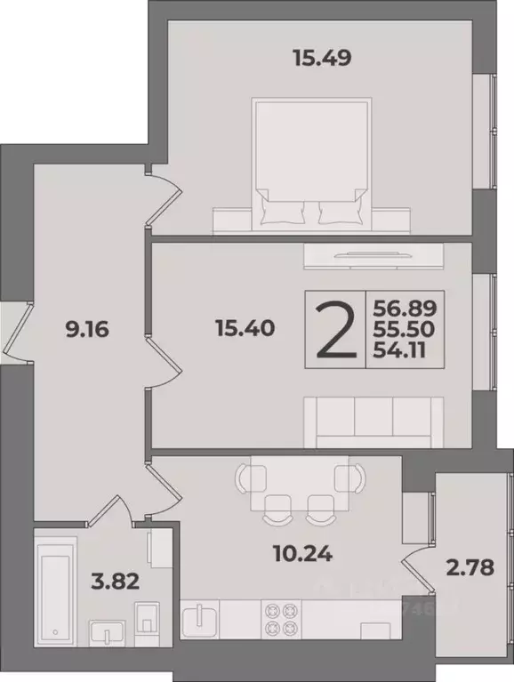 2-к кв. Калининградская область, Калининград Суздальская ул. (56.89 м) - Фото 0