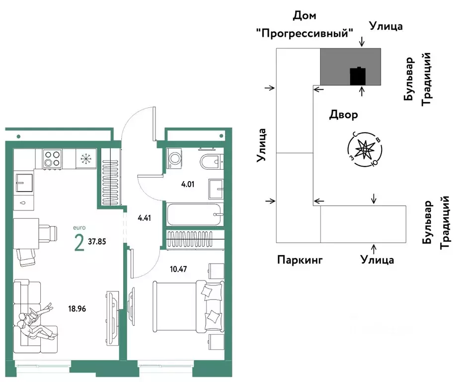 2-к кв. Тюменская область, Тюмень ул. Андрея Кореневского, 1к1 (37.85 ... - Фото 0