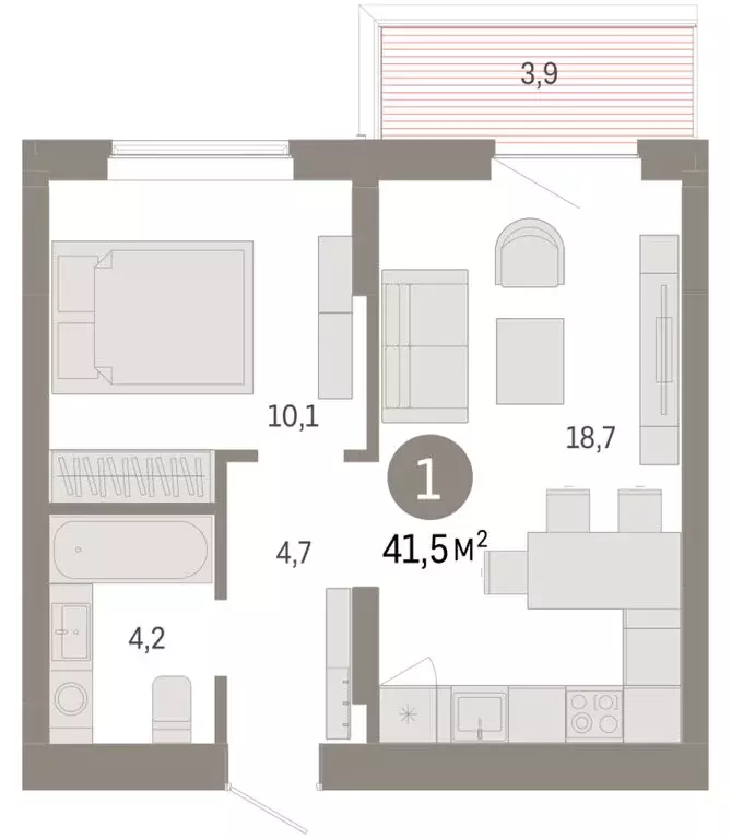 1-комнатная квартира: Омск, Кировский округ (41.54 м) - Фото 1