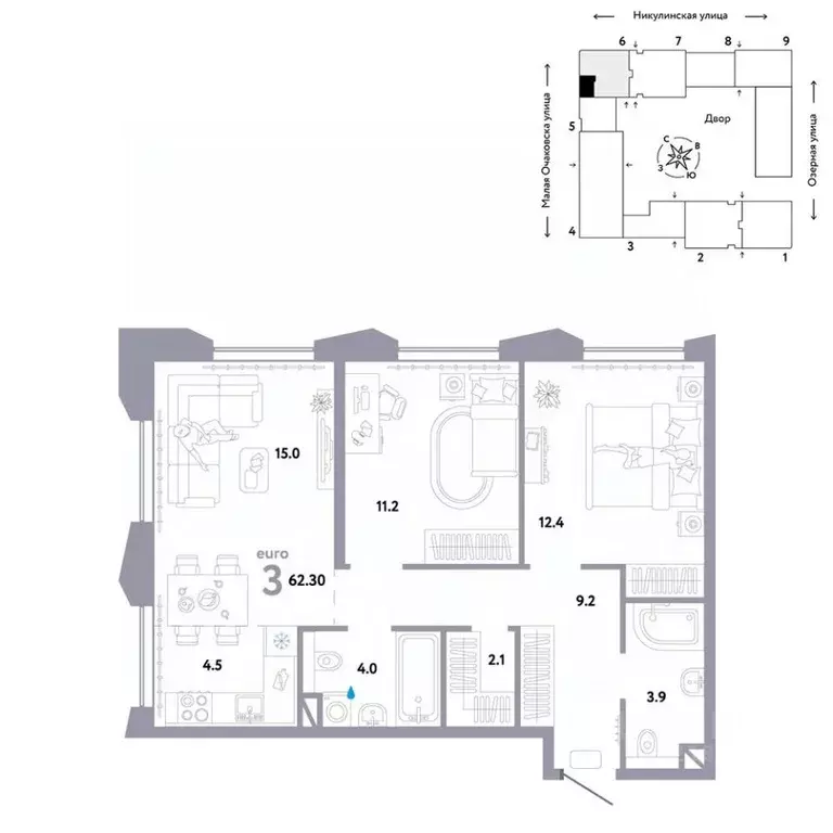 3-к кв. Москва Озерная ул., 42С7 (62.3 м) - Фото 0