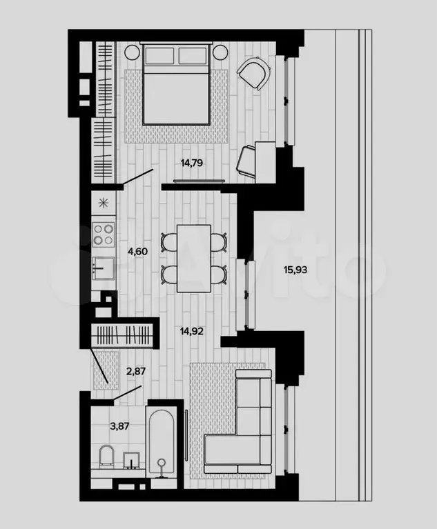 1-к. квартира, 56 м, 8/9 эт. - Фото 0