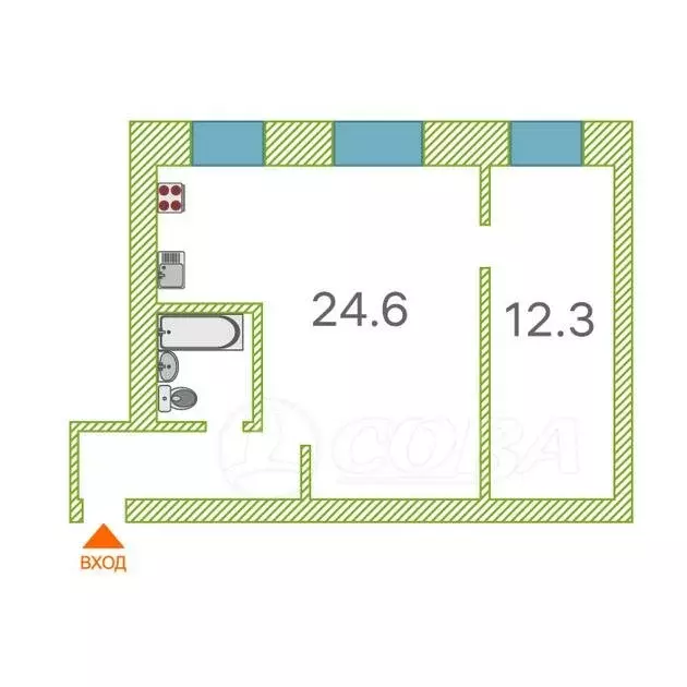 2-комнатная квартира: Тюмень, Одесская улица, 53 (44 м) - Фото 1