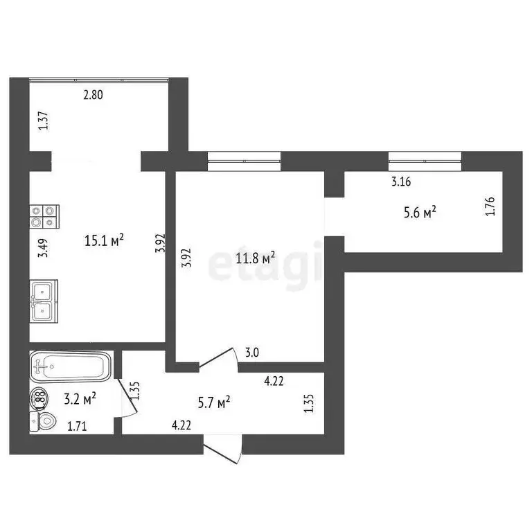 1-комнатная квартира: Бахчисарай, улица Грузинова, 61 (41.4 м) - Фото 0