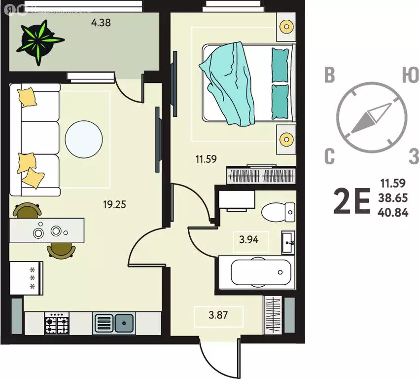 1-комнатная квартира: Липецк, ЖК Инстеп. Механизаторов (40.84 м) - Фото 1