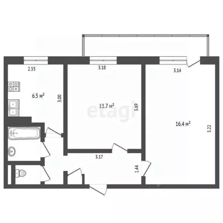 2-к кв. Белгородская область, Белгород ул. Победы, 73 (44.8 м) - Фото 2