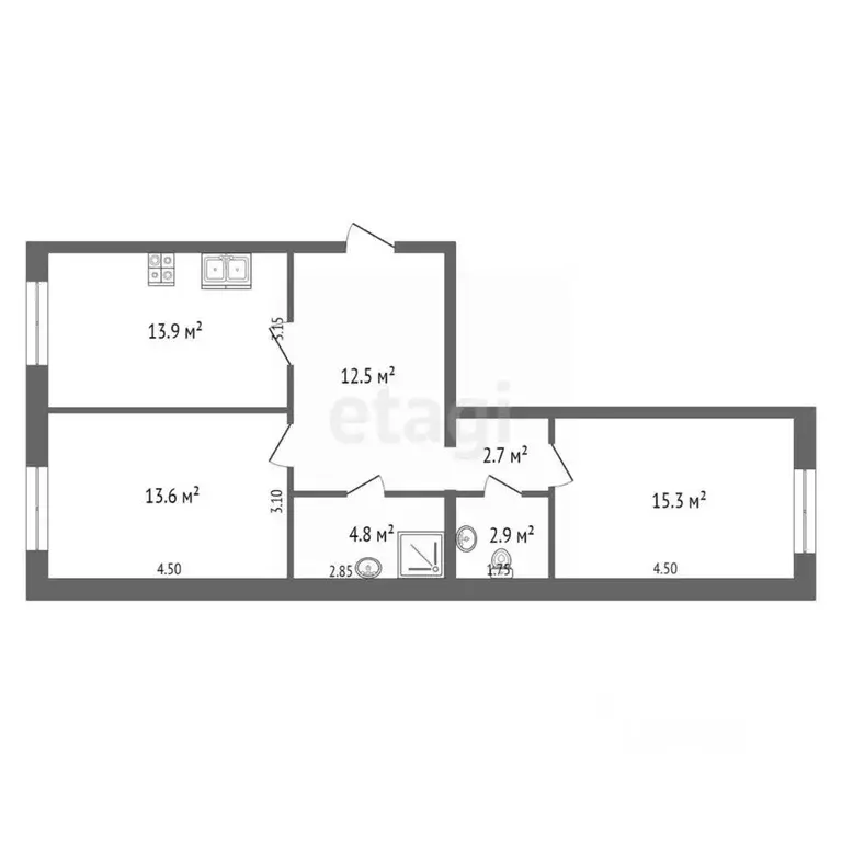2-к кв. Тюменская область, Тюмень Новгородская ул., 14 (66.4 м) - Фото 1