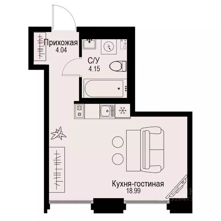 Студия Санкт-Петербург ул. Профессора Попова, 38 (27.18 м) - Фото 0