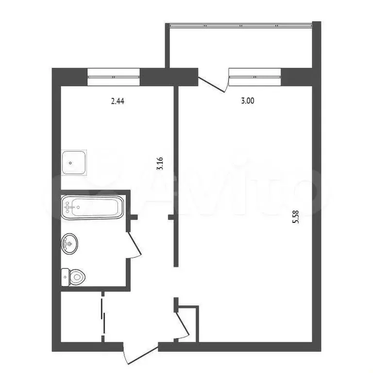 1-к. квартира, 30 м, 2/5 эт. - Фото 0