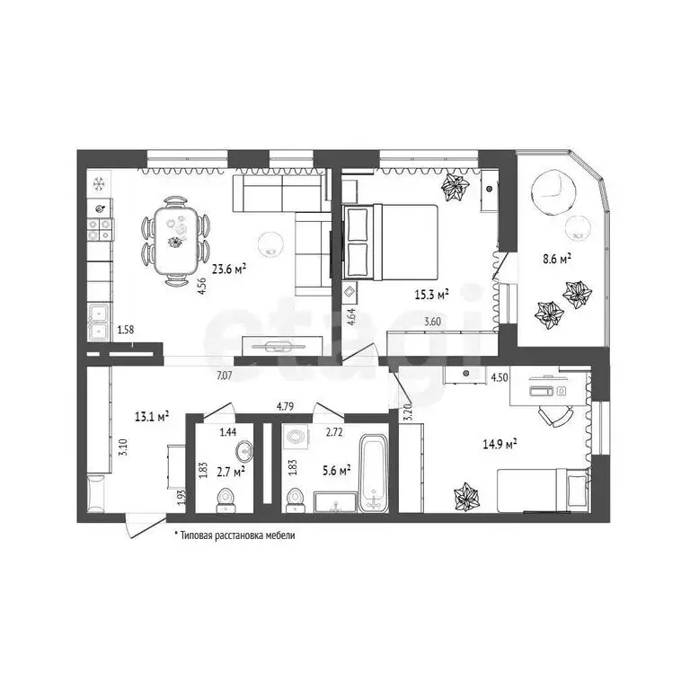 2-комнатная квартира: Тюмень, улица Николая Машарова, 2 (110.2 м) - Фото 1
