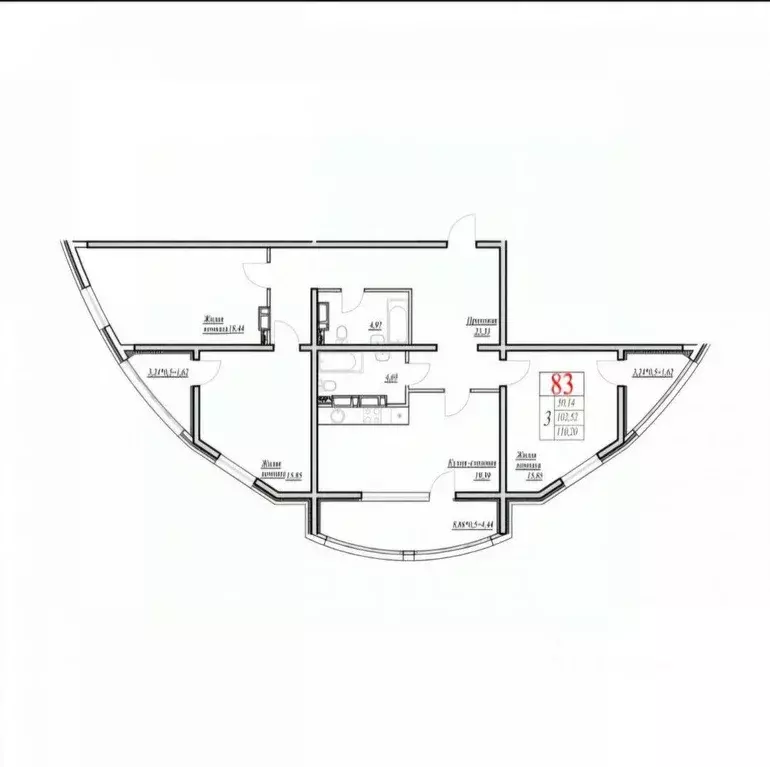 Квартира, 3 комнаты, 102 м - Фото 1