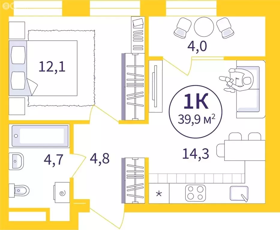 1-комнатная квартира: Екатеринбург, улица 22-го Партсъезда, 5 (37.87 ... - Фото 0