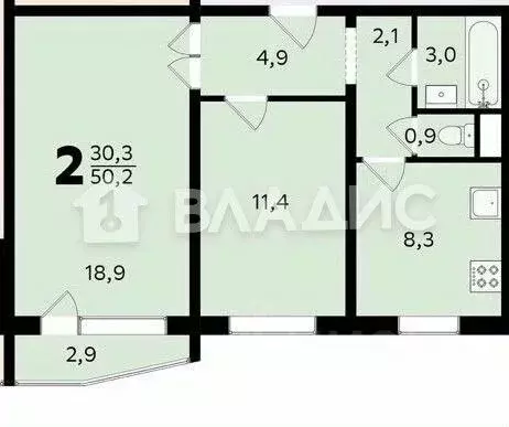 2-к кв. Москва ул. Менжинского, 23к2 (50.2 м) - Фото 1