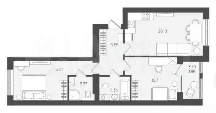 2-к. квартира, 63,9 м, 1/5 эт. - Фото 1