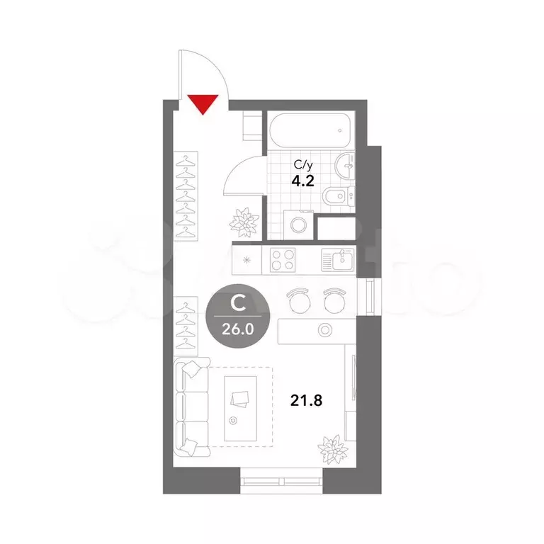Апартаменты-студия, 26 м, 14/25 эт. - Фото 1