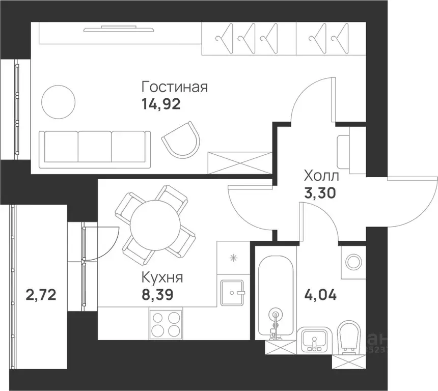1-к кв. Тульская область, Тула Новая Тула мкр,  (33.37 м) - Фото 1