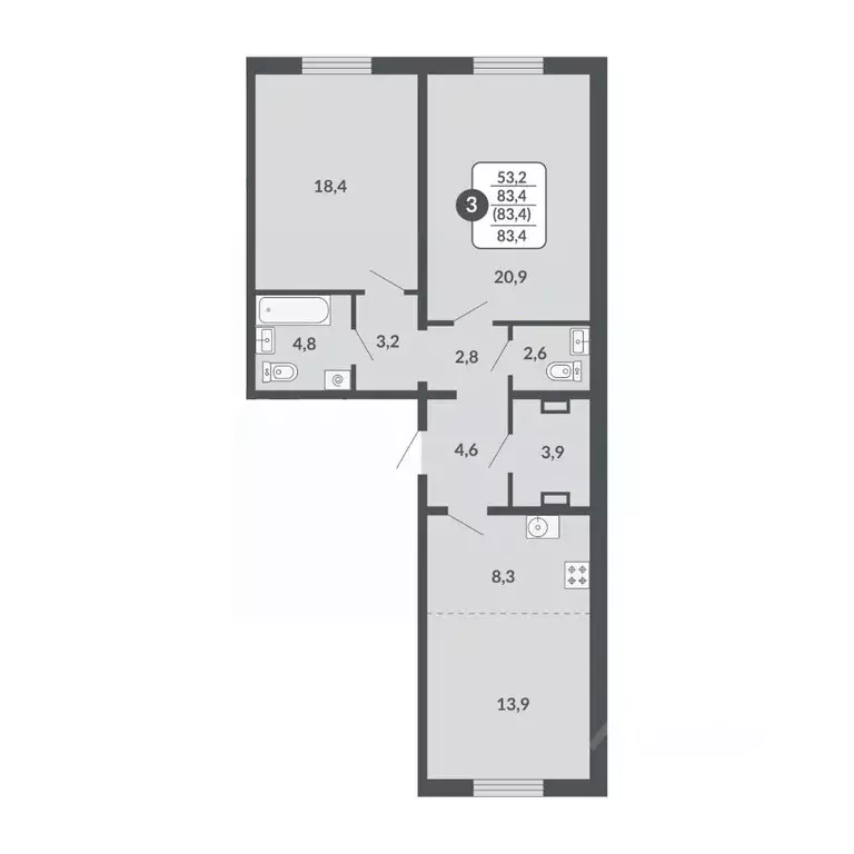 3-к кв. Кировская область, Киров Московская ул., 209 (83.4 м) - Фото 1