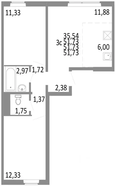 3-к кв. Челябинская область, Челябинск ул. Блюхера, 125Б (51.73 м) - Фото 0