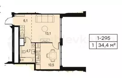 1-комнатная квартира: Москва, ЖК Левел Южнопортовая, 1 (34.4 м) - Фото 0