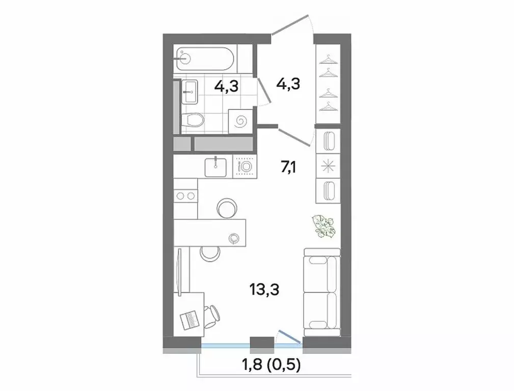 Квартира-студия: посёлок городского типа Ильинский, Театральная улица, ... - Фото 1