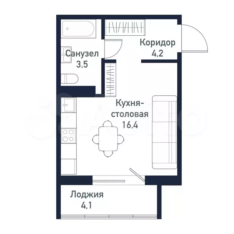 Квартира-студия, 24,2 м, 1/10 эт. - Фото 0