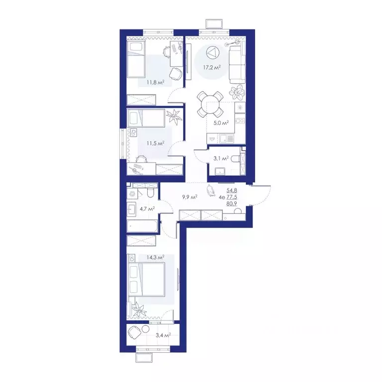 4-к кв. Саратовская область, Энгельс Харьковская ул., 14 (80.9 м) - Фото 1