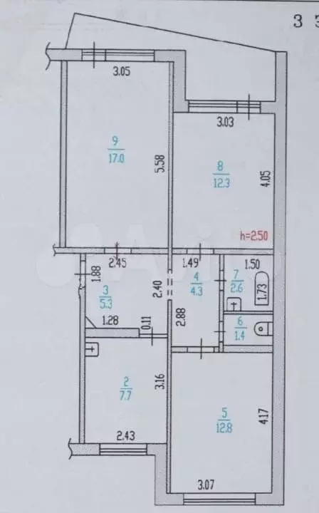 3-к. квартира, 64 м, 3/9 эт. - Фото 0