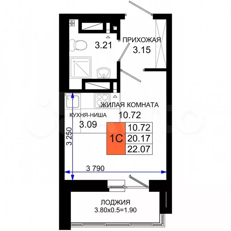 Квартира-студия, 22 м, 16/25 эт. - Фото 1