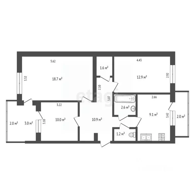 3-к кв. Крым, Евпатория ул. Чапаева, 79 (67.0 м) - Фото 2