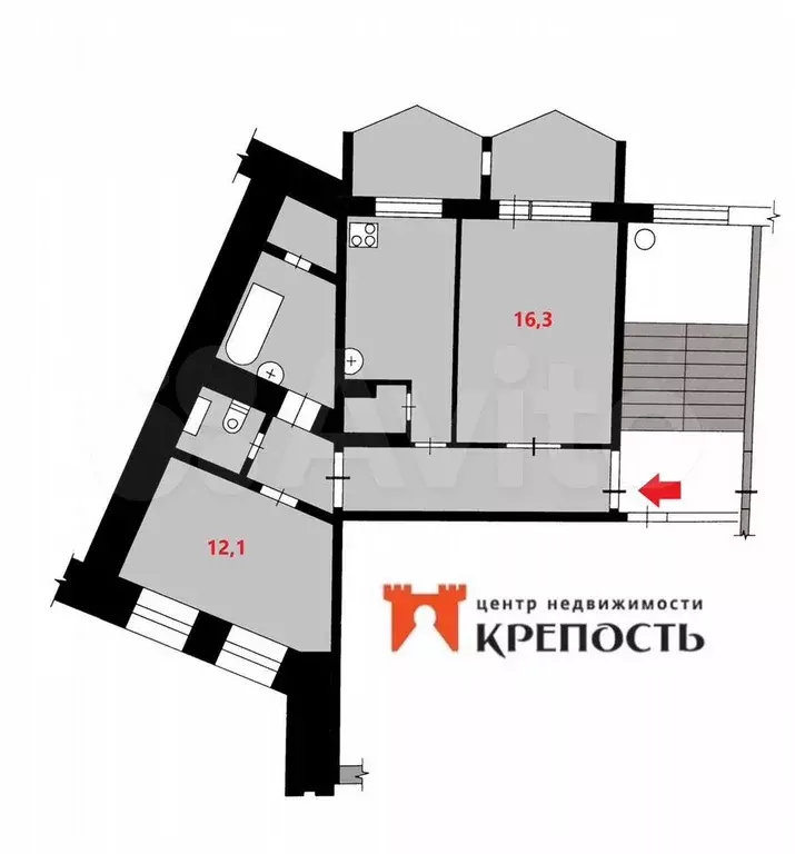 2-к. квартира, 58,9 м, 2/5 эт. - Фото 0