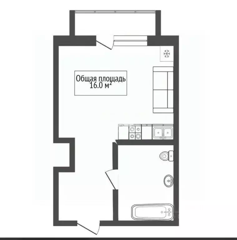 Студия Новосибирская область, Новосибирск ул. Мира, 59/2 (16.0 м) - Фото 2