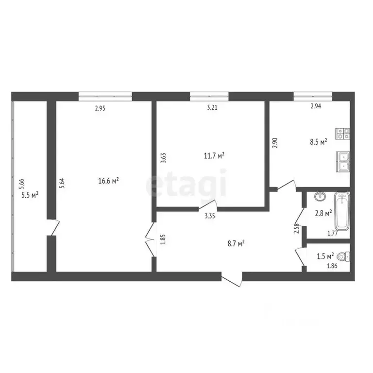 2-к кв. Ханты-Мансийский АО, Нягань Речная ул., 179 (51.5 м) - Фото 1