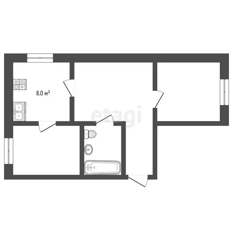 2-комнатная квартира: Туринск, улица Горького, 49 (59.6 м) - Фото 1