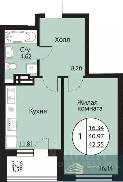 1-к кв. Воронежская область, Воронеж Московский просп., 138 (42.6 м) - Фото 0