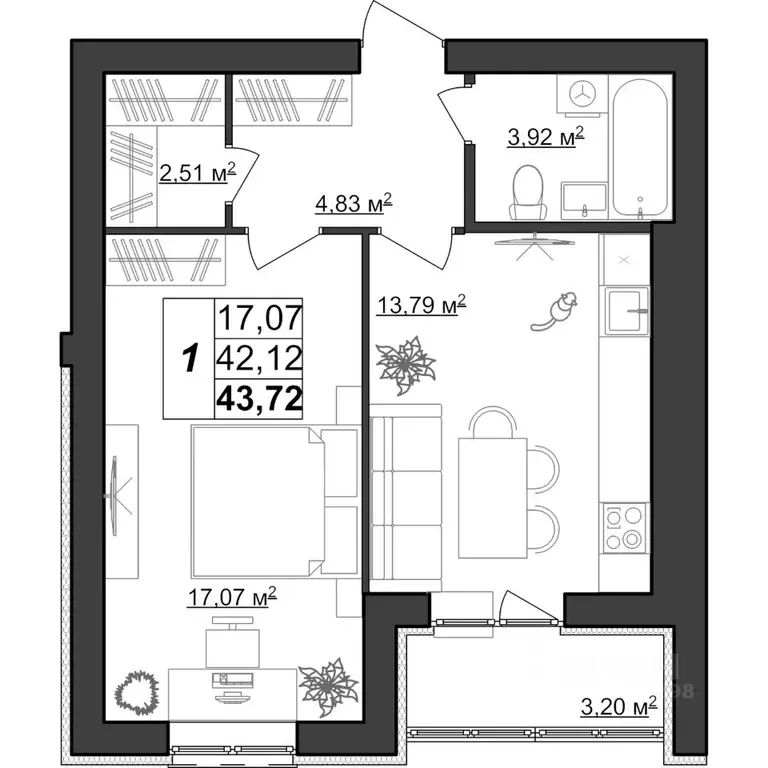1-к кв. Мордовия, Саранск Большевистская ул., 124А (43.72 м) - Фото 1