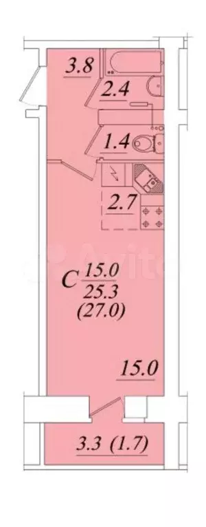 Квартира-студия, 27 м, 2/9 эт. - Фото 1