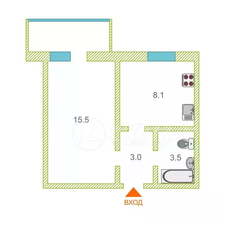 1-комнатная квартира: Тюмень, улица Газовиков, 22 (30 м) - Фото 1