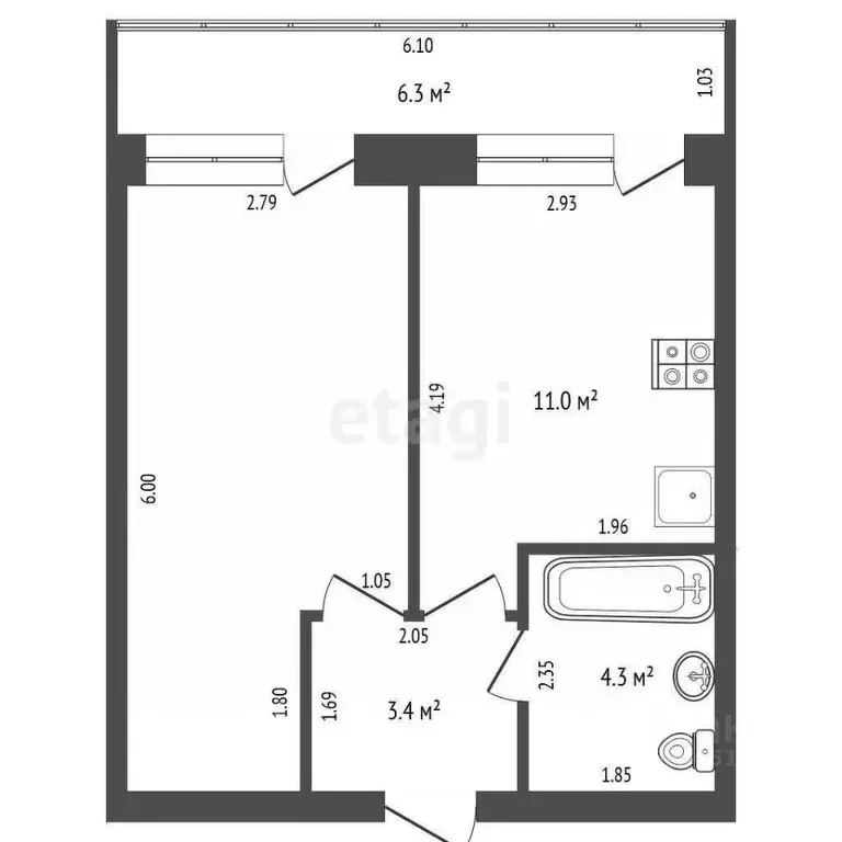1-к кв. Ростовская область, Аксай ул. Речников, 15Ак5 (33.7 м) - Фото 2