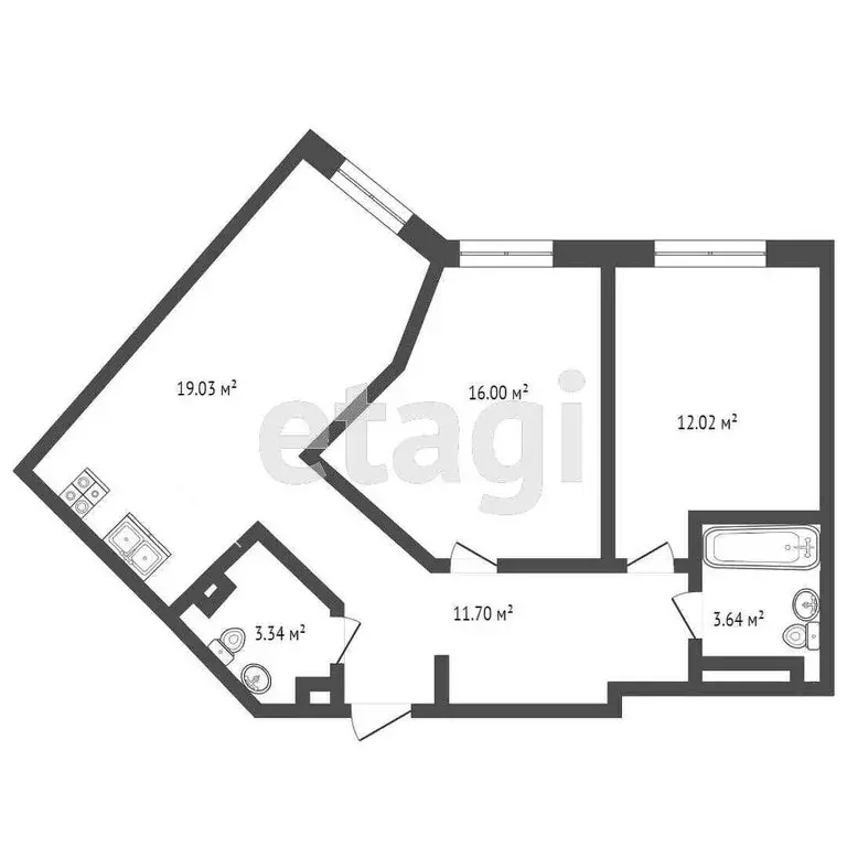 2-комнатная квартира: Тюмень, улица Газовиков, 73к4 (52 м) - Фото 1