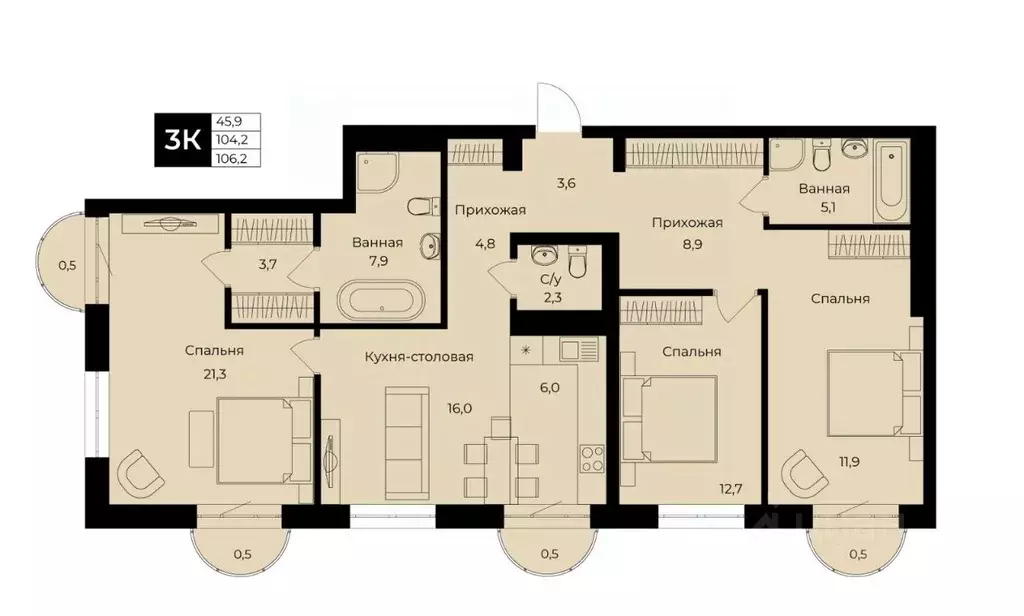 4-к кв. Башкортостан, Уфа ул. Ленина, 192 (106.2 м) - Фото 1