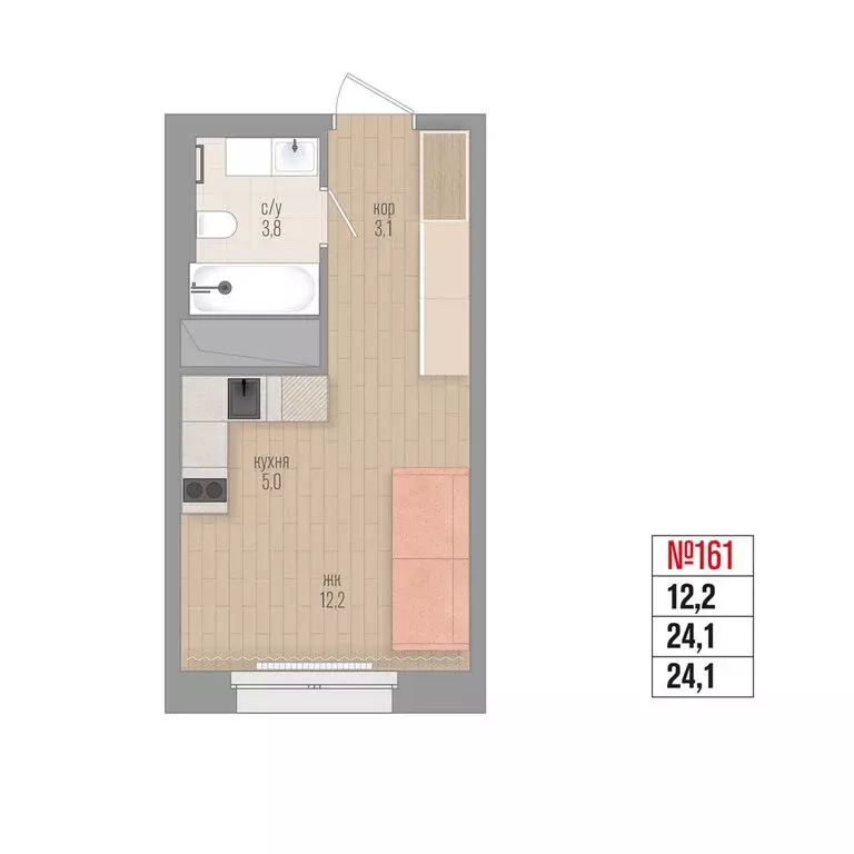 1-комнатная квартира: Маркова, квартал Стрижи, 16 (25.6 м) - Фото 2