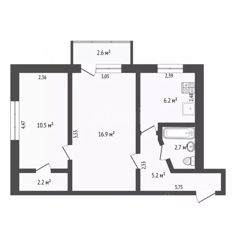 2-к кв. Крым, Саки ул. Строительная (43.7 м) - Фото 1