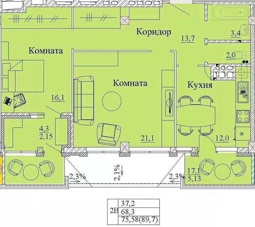 2-к кв. Ивановская область, Иваново Капучино жилой комплекс (89.7 м) - Фото 0