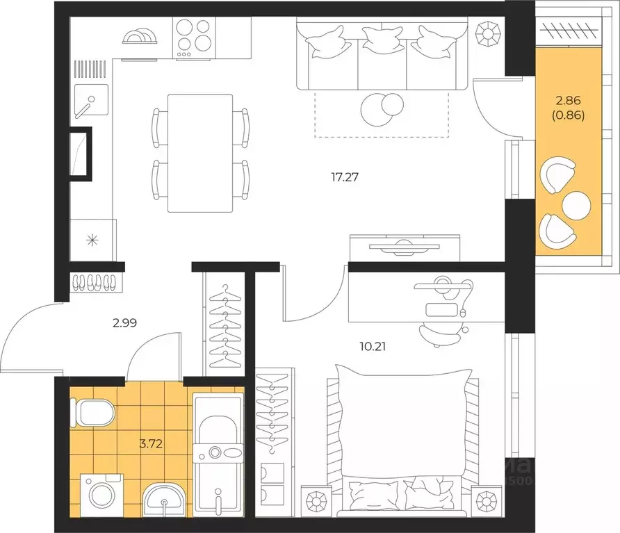 1-к кв. Сахалинская область, Южно-Сахалинск  (35.05 м) - Фото 1